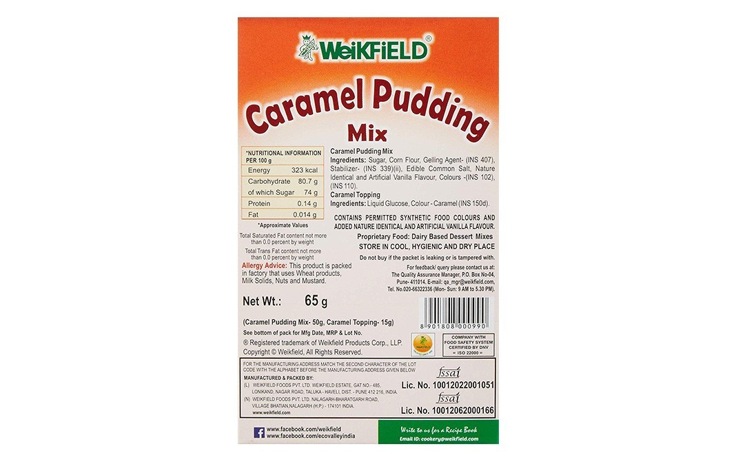 Weikfield Caramel Pudding Mix, with Topping Inside   Box  65 grams
